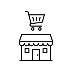 Digital Marketplace: A minimalist illustration depicts an online store with a shopping cart hovering above, representing the ease of buying and selling.
