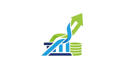 Illustration of a financial growth concept with bars coins and an upward arrow design on white ai generated