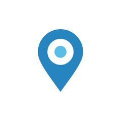 Blue map marker icon on white background