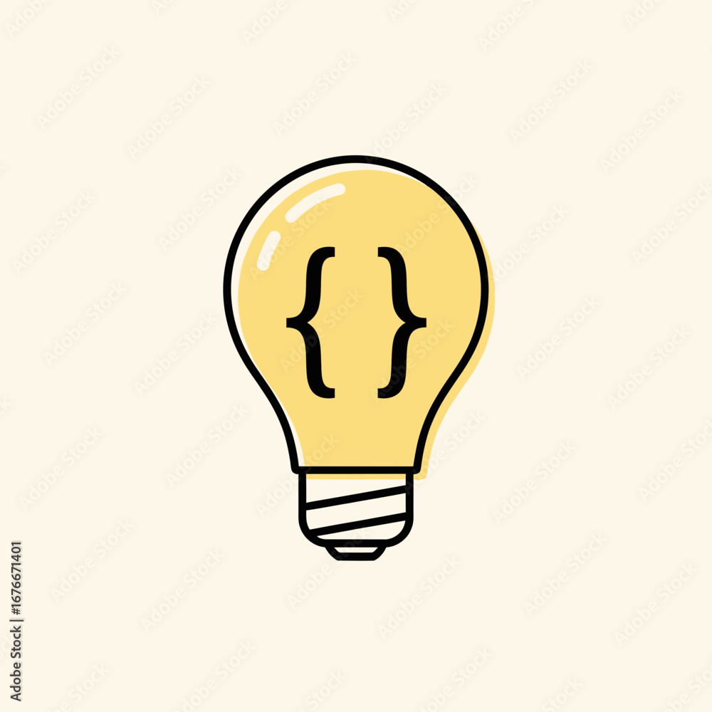 Poster light bulb with curly braces inside representing an idea.