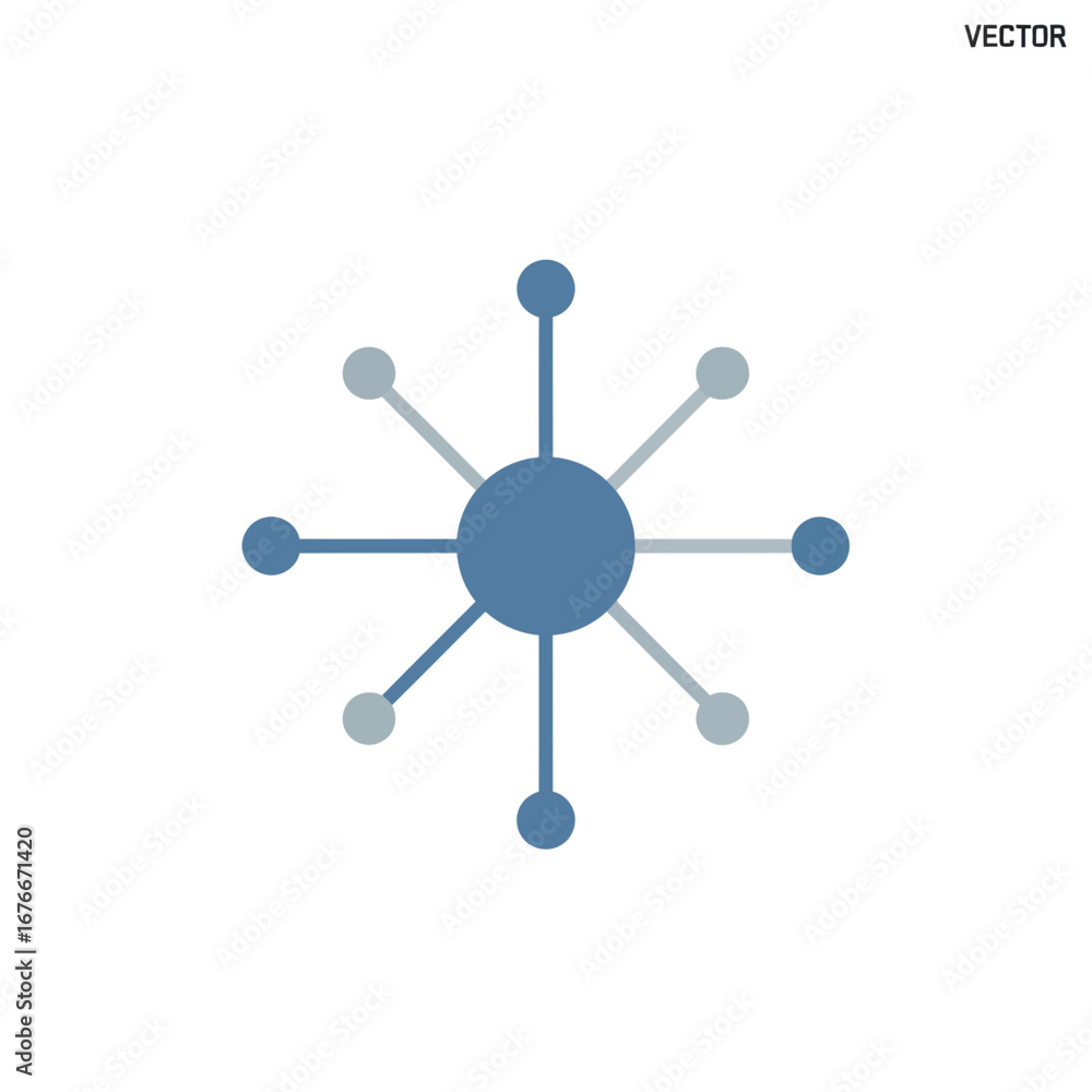 Poster abstract blue and grey circular pattern with radiating lines and dots.