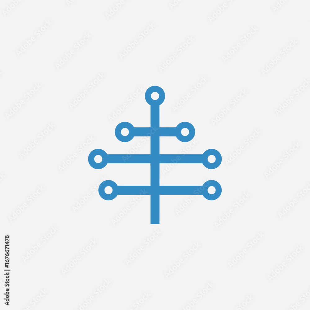 Poster abstract blue tree shape with circuit board elements on white background.