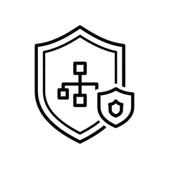 Data Security and Protection: A symbolic representation of digital safeguard and security, featuring a bold shield with interconnected nodes, embodying protection and integrity for network data. 