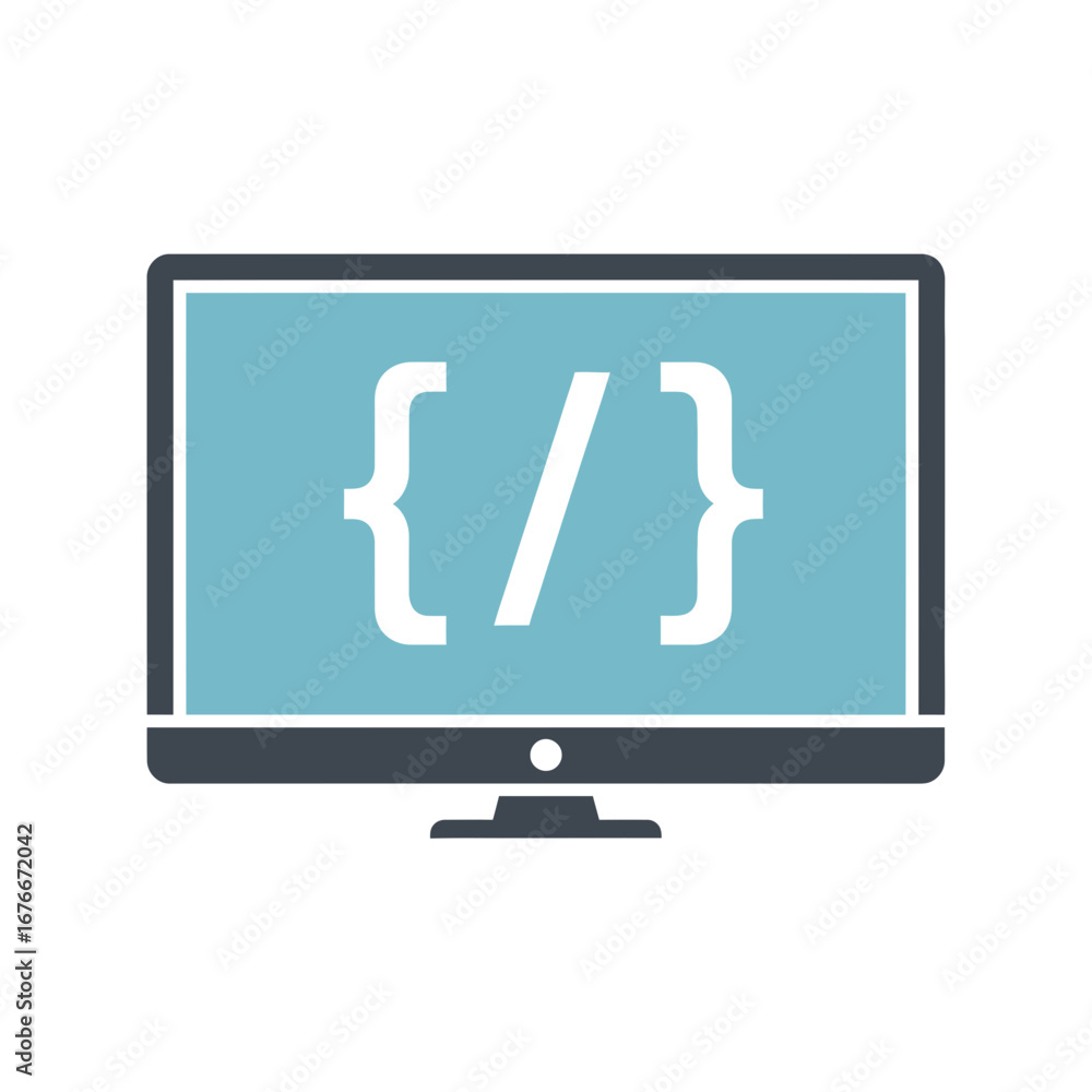 Aufkleber computer screen displaying code symbols.