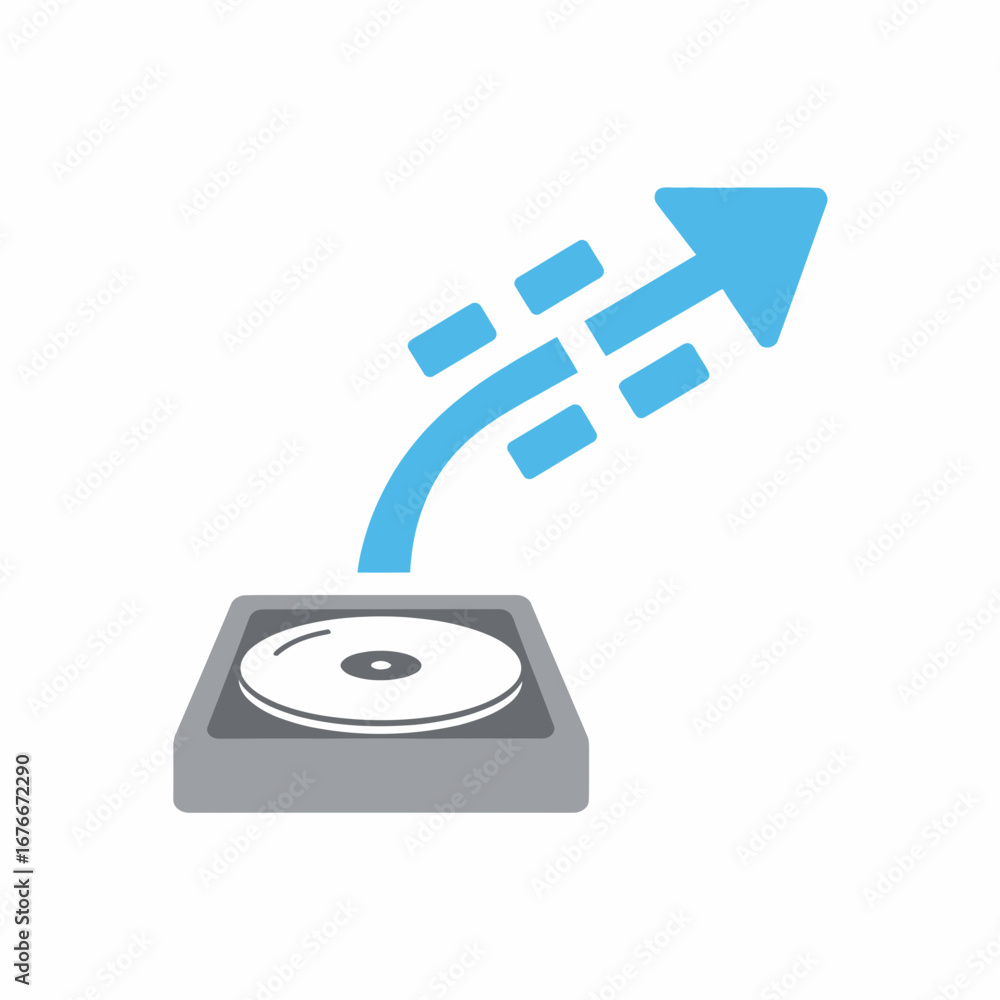 Poster disk drive with upward arrow indicating data transfer or progress.