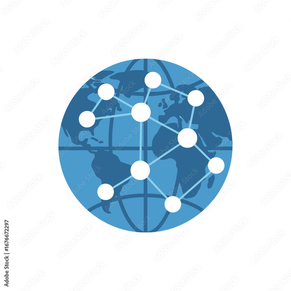 Poster globe with interconnected white dots forming a network.