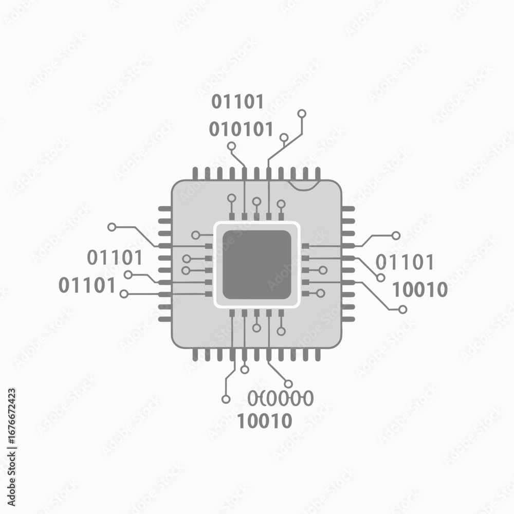 Aufkleber digital circuit with binary code on a white background.