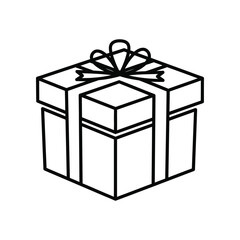 Gift Box Outlined: A meticulously crafted, outlined gift box, beautifully tied with ribbon and bow, symbolizes the anticipation of giving and the joy of receiving in a clean, minimalist style. 