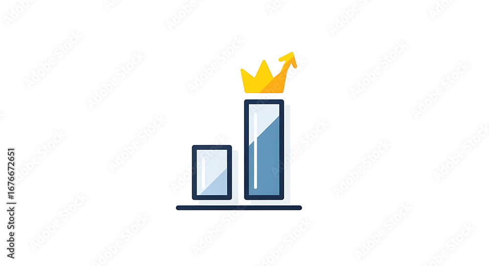 Poster a bar graph with a golden crown and upward arrow representing success and achievement in business ai