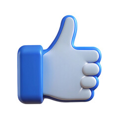 3d blue and white thumbs up icon isolated on transparent background