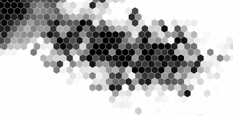 horizontal black halftone of hexagon design for pattern and background.