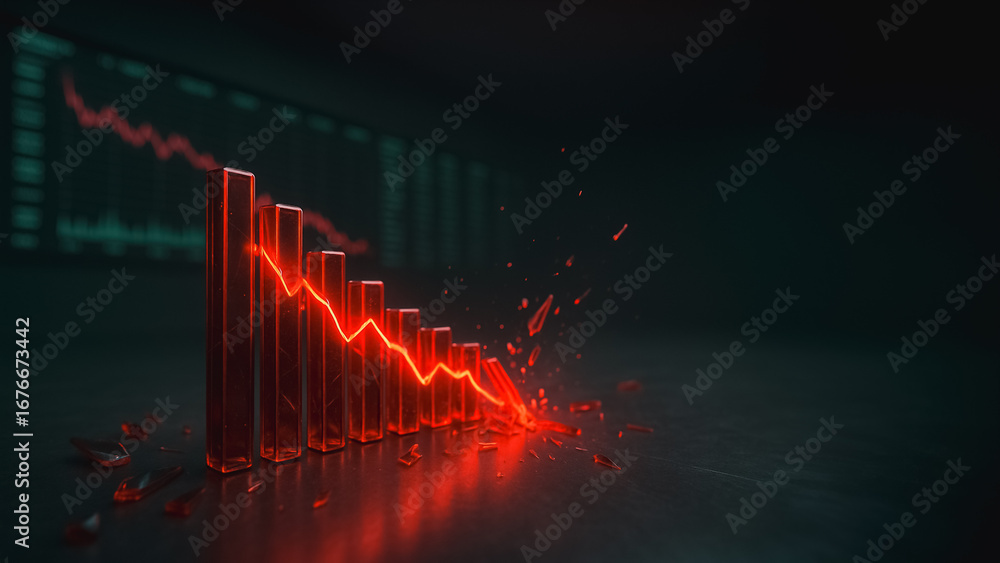 Poster economic downturn: a visual representation of economic decline, with a graph displaying a sharp down