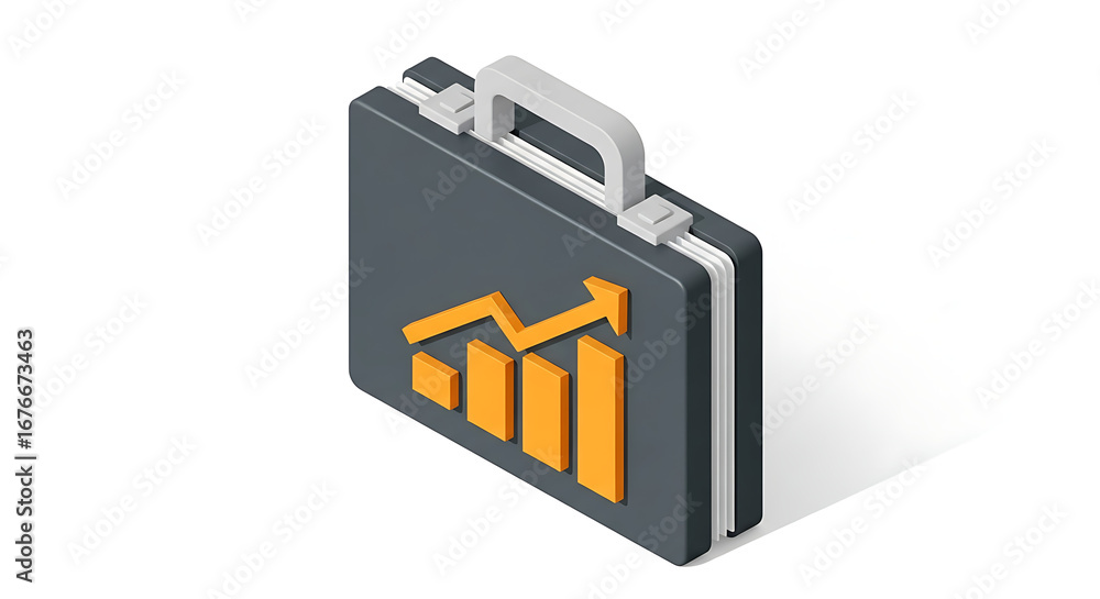 Poster isometric briefcase with an upward trending graph on it representing business growth and success ai 