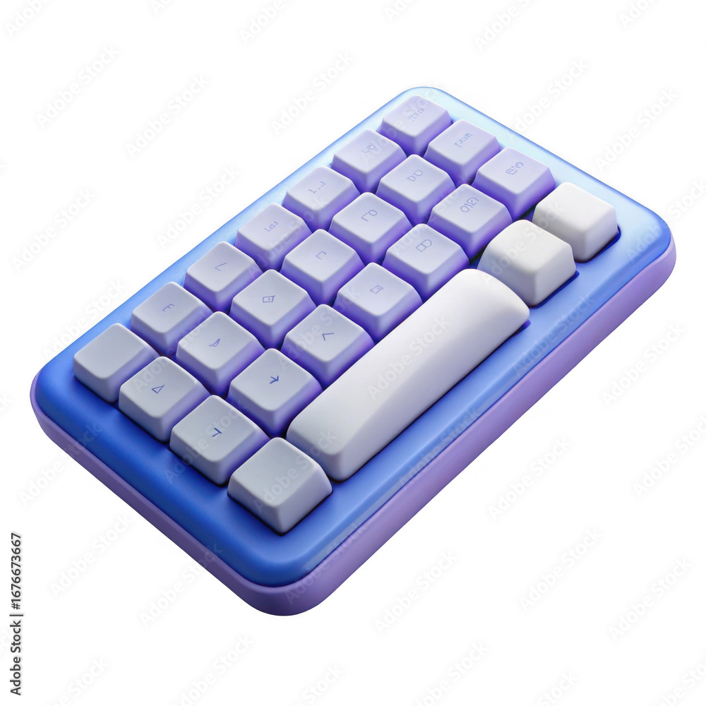 Poster 3d mechanical keyboard with rgb lighting isolated on transparent background