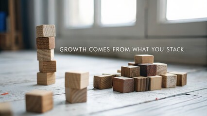 Building blocks on a wooden floor for creative growth and development