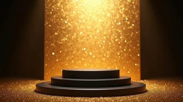 Tiered platform golden sparkle stage podium