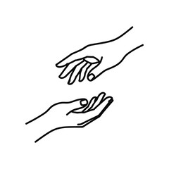 Helping Hands: A minimalist sketch illustrates two hands interacting, one reaching out and the other offering a gesture of support and assistance, evoking the essence of care and solidarity.