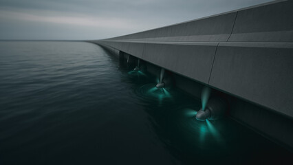 Fototapeta premium Modern bridge with underwater lighting over calm water