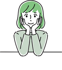 ほおづえをつく若い女性
