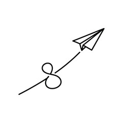 Paper Plane with Infinite Journey: A minimalist illustration of a paper plane soaring upward, leaving a trail that forms the infinity symbol.