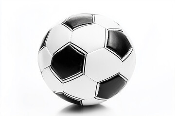 Fototapeta premium A close up shot of a classic black and white soccer ball on a plain white background surface