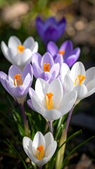 Spring Crocus Blossoms in Garden