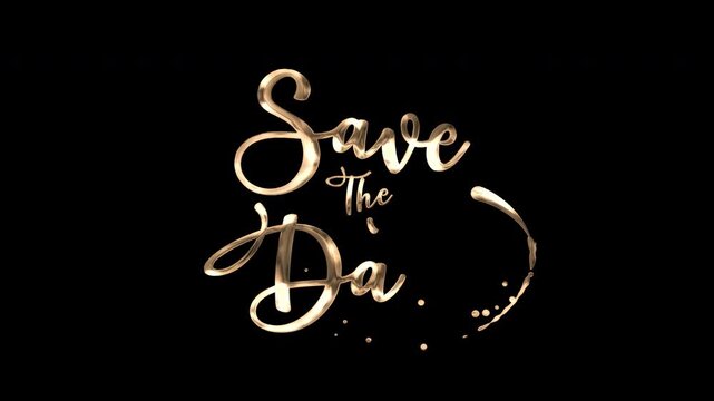 Save the date in elegant gold lettering within a heart shape, ideal for wedding invitations, announcements, and romantic themed designs. - Powered by Adobe