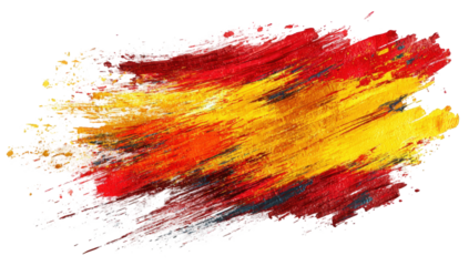 Abstract paint splatter of red, yellow, and orange hues