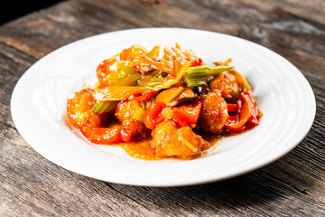 Fried shrimp in sweet and sour sauce with vegetables.Asian food. Chinese cuisine