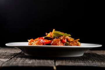 Fried shrimp in sweet and sour sauce with vegetables.Asian food. Chinese cuisine