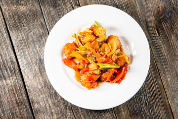 Fried shrimp in sweet and sour sauce with vegetables.Asian food. Chinese cuisine