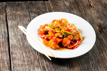 Fried shrimp in sweet and sour sauce with vegetables.Asian food. Chinese cuisine
