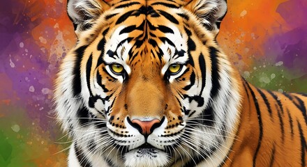 Fototapeta premium Close Up Tiger Face With Colorful Background.