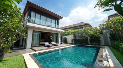 Fototapeta premium A modern luxury villa with a swimming pool