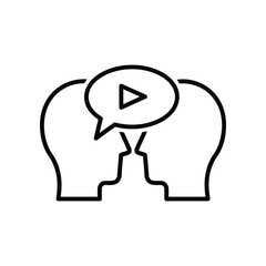 Video Discussion Concept: A minimalist outline illustration perfectly encapsulates the essence of communication, featuring two human silhouettes engaged in a dialogue.