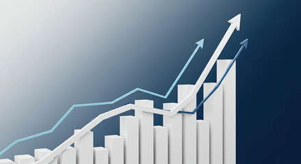 Growing Graph Arrows on Blue Background Showing Financial Success