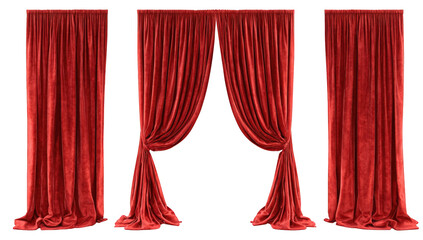 Three panels of deep red curtains
