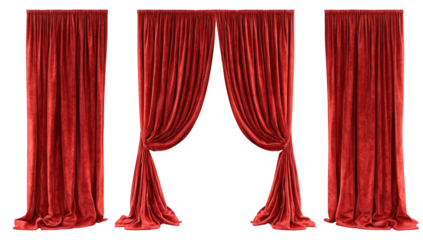 Three panels of deep red curtains