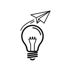 Innovation's Flight: A paper airplane soars above a radiant lightbulb, symbolizing the birth of creativity and the ignition of a groundbreaking idea. © mahmuda428