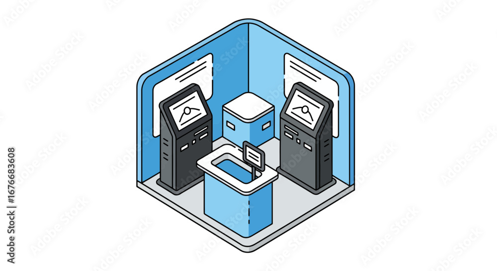 Poster self service kiosk stations for automated transactions