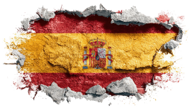 Spanish flag framed by a cracked wall