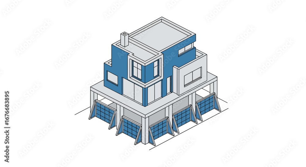 Poster modern building with open ground floor structure