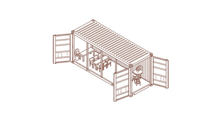 container cafe outdoor seating area sketch