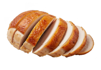 Delicious sliced roasted chicken breast isolated on transparent background
