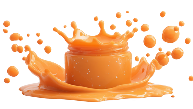 Orange liquid splashing from a jar