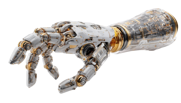 Detailed view of a metallic robotic arm