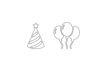 Birthday cap and balloon outline vector art