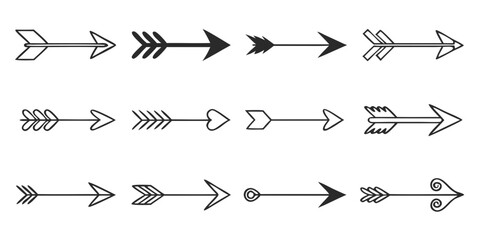 Hand-drawn Tribal Arrow Graphics:  Bohemian Style Vector Set for Design Projects
