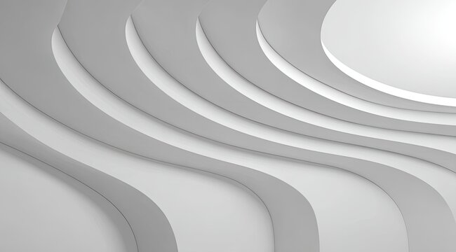 Abstract architectural design, showcasing layered, smooth, curved planes in a light gray palette