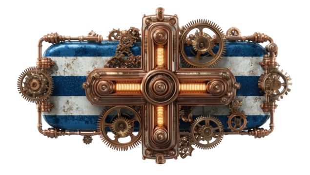Steampunk cross design with a flag
